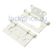 Картинка Петля стальная RENZ (РЕНЦ) без врезки, 2 подш., плоск. колп., белый/ латунь блестящая